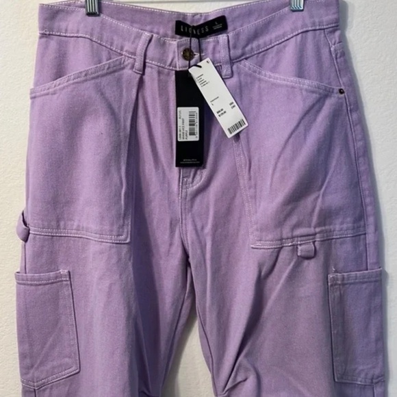 NEW Urban Outfitters Lioness Miami Vice Cargo Lilac Purple Denim Pants Jeans L 8 - Picture 6 of 16